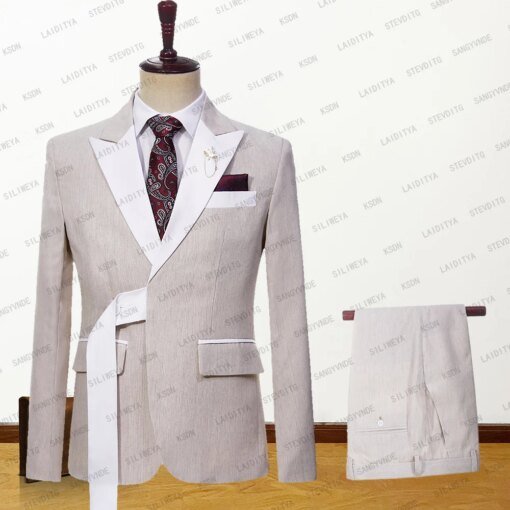 Buy 2023 Men's Suit 2 Pcs Jacket Pants Fashion High Quality Summer New Business Khaki Linen Wrap Set Formal Wedding Gentleman online shopping cheap