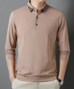 2023 New Autumn Men’s Casual Plaid Collar Polo Long Sleeve Shirt Business Daily Men Clothing