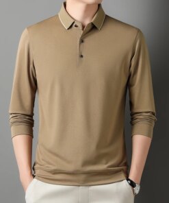 2023 New Autumn Men’s Casual Polo Long Sleeve Striped Lapel Shirt Business Daily Men’s Top