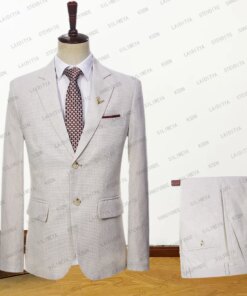 2023 New High End Men Suit 2 Pcs Jacket Pants Summer Business Official Khaki Purity Linen Slim Groom Wedding Dress