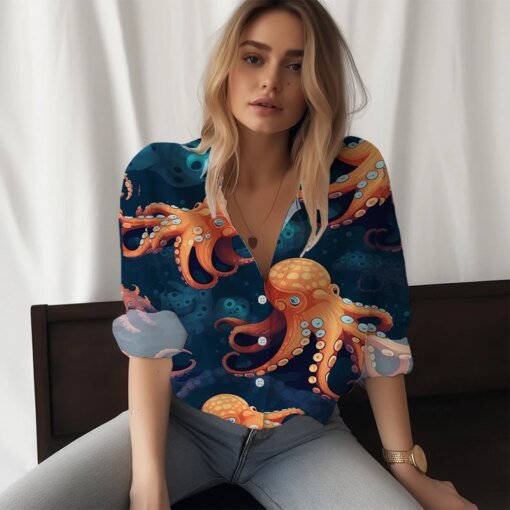 Buy 2023 New Ladies Shirt Cute Octopus 3D Printed Lady Shirt Casual Style Women's Shirt Fashion Trend Women's Shirt online shopping cheap