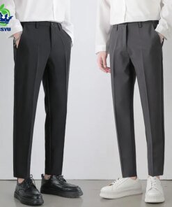 2023 New Men‘s Suit Pants Stretch Slim Business Office Non-iron Elastic Waist Classic Korean Grey Casual Trouser Plus Size 40 42