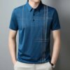 2023 New Mid-youth Short-sleeved Polo Shirt Men’s T-shirt Lapel Business Stripe Half-sleeved Top Loose Summer Men’s Wear