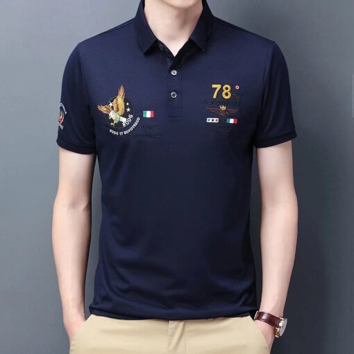 Buy 2023 New Short Sleeve Summer Casual Thin Embroidery Korean Version Trend Summer Men's Solid T-shirt Polo Shirt Men's online shopping cheap