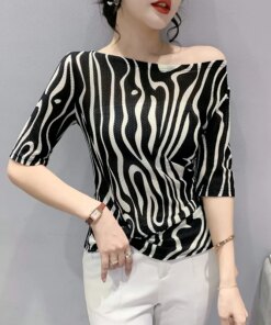2023 New Summer European Clothes Thin T-Shirt Chic Sexy O-Neck Print Irregular Women’s Tops Half Sleeve Casual Basic Tees 32150