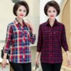 2023 New Women Autumn Korean Plaid Blouse Vintage Printing Thin Loose Shirt Elegant Casual Long Sleeve Stylish Tops T143