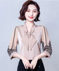 2023 Shirts Tops Korean Women Blouses Office Chiffon Shirts Elegant Bow collar 3/4 sleeve female Tops blusas