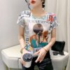 Buy 2023 Summer European Clothes Cotton High Quality T-Shirt Chic Sexy O-Neck Print Letter Women Tops Short Sleeve Casual Tees 34067 online shopping cheap