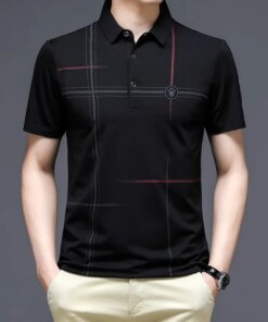 2023 Summer New Ice Silk Short-sleeved T-shirt Men’s Business Casual Polo Shirt Thin Lapel T-shirt