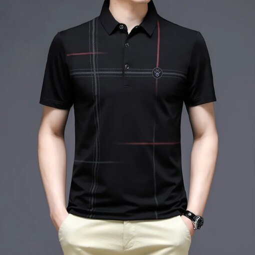 Buy 2023 Summer New Ice Silk Short-sleeved T-shirt Men's Business Casual Polo Shirt Thin Lapel T-shirt online shopping cheap