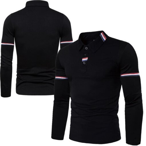 Buy 2023 Young Autumn Bottom Polo Shirt Men's Long Sleeve T-shirt Loose Polo Neck Solid Color Top Business Men's Shirt online shopping cheap