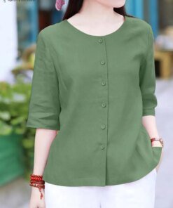 Buy 2023 ZANZEA Fashion Solid Blouse For Women Summer Half Sleeve O Neck Shirt Vintage Cotton Blusas Femme Tunic Top Buttons Chemise online shopping cheap