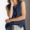 Buy 2023 ZANZEA Fashion Summer Elegant O Neck Sleeveless Tanks Tops Women Blouse Casual Loose Beach Camis Solid Work Shirt Chemise online shopping cheap