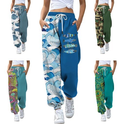 Buy 2023 casual leggings printed slim slim sports high belt rope sports pants for men and women online shopping cheap