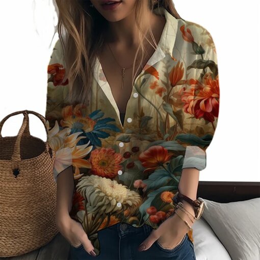 Buy 2023 new lady shirt plant landscape 3D printed lady shirt casual style women's shirt fashion trend high -quality lady shirt online shopping cheap
