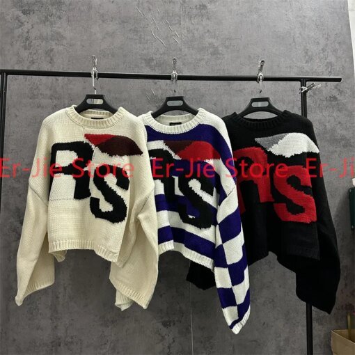 Buy 2023SS Loose Round Neck Pullover Autumn/Winter Long Sleeve Knitted Sweater Oversized RAF SIMONS RS Sweater online shopping cheap