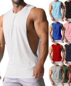 2023amazon New Men’s Vest Foreign Trade Muscle Men’s Sports Leisure Solid Color Men’s Sleeveless Waistcoattt-shirt