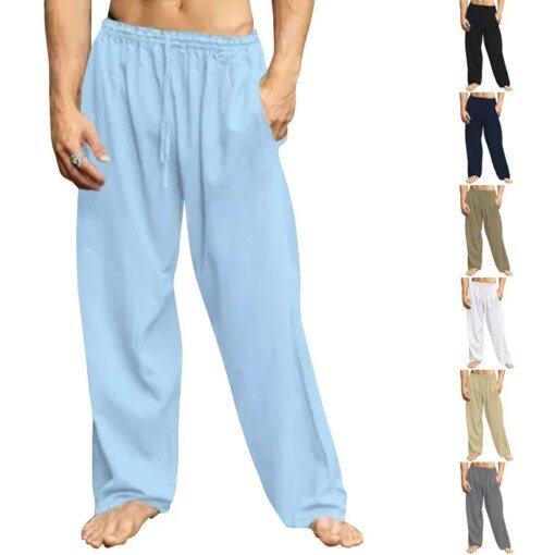 Buy 2023european And American Summer Men's Hip Hop Breathable Cotton And Linen Loose Leisure Sports Trousers online shopping cheap