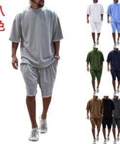 2023large Size Casual Men’s Suit Loose Short Sleeve Mentsummer Shorts Solid Color Men’s Clothing