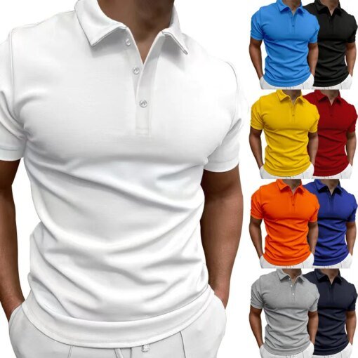 Buy 2023summer Men'spoloshirt Solid Color Short Sleeve Lapeltt-shirt Casual Fit Top4xleuropean And American Style Men's Clothing online shopping cheap