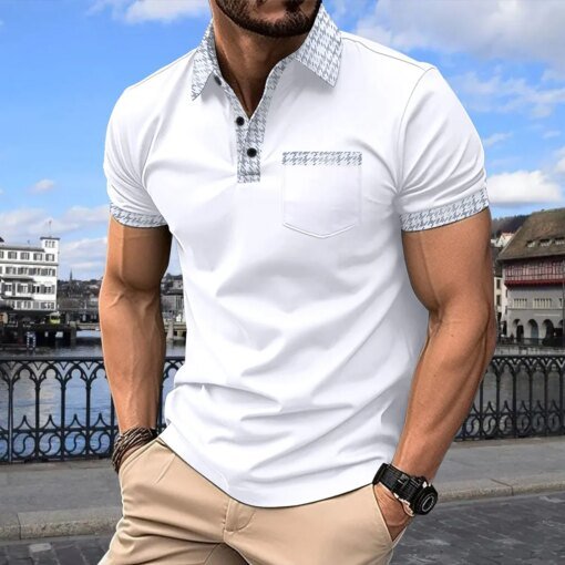 Buy 2024 Summer New Men's Casual Short-Sleeved Polo Shirt Office Fashion Lapel T-Shirt Men's Breathable Polo Shirt Men's Clothing online shopping cheap