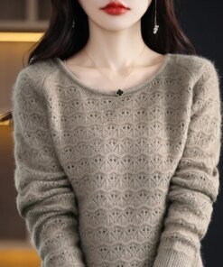 Buy 23 Autumn Winter New Mink Fleece Sweater Women's Round Neck Long Sleeve Pullover Hollow Out Loose And Comfortable Style Knitwear online shopping cheap