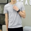Buy 2306 Cotton loose summer round neck men's casual bottoming shirt pure white cotton solid color white online shopping cheap