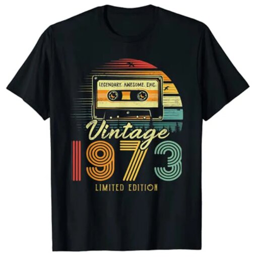 Buy 50 Year Old Gifts Vintage 1973 Music Cassette Tape 50th Birthday T-Shirt B-day Gifts Sayings Quote Born In 1973 Graphic Tee Tops online shopping cheap