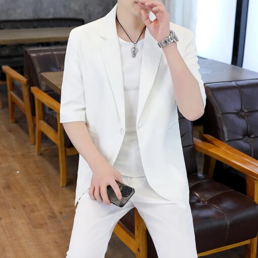Buy 5563-R-new trend half-sleeved Customized suit clothes summer half sleeves men's spring Customized suit online shopping cheap