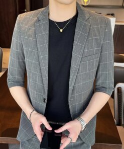 5908-R- solid color personality round neck short-sleeved men’s loose Customized suit