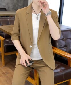 6290-R-Summer New Rock Print Round Neck Men’s Slim Black suit