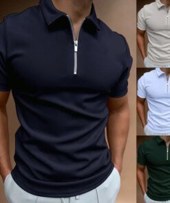 7 Solid Colors Polo Shirts Men Quarter Zipper Cool Terylene Summer Short Sleeve Commercial Casual Slim Turndown Collar