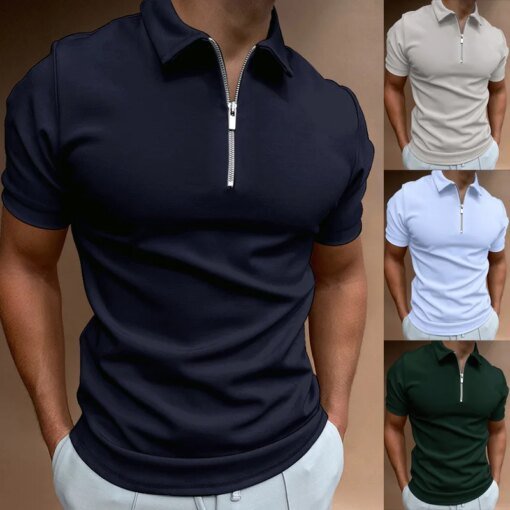 Buy 7 Solid Colors Polo Shirts Men Quarter Zipper Cool Terylene Summer Short Sleeve Commercial Casual Slim Turndown Collar online shopping cheap
