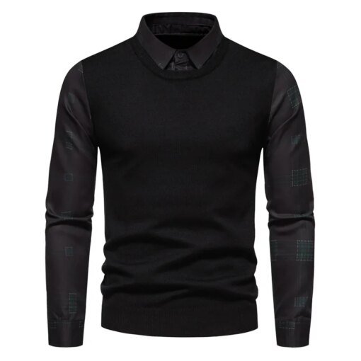 Buy 7 Styles 2023 Autumn New Casual Shirt Fake Two Pieces Long Sleeved T-shirt Polo Shirts Men Clothing online shopping cheap