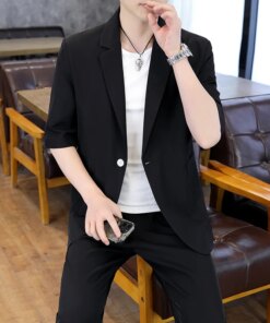 7518-T-Short-sleeved Customized suit men’s summer fashion men’s Customized suit cotton loose ins half-sleeved