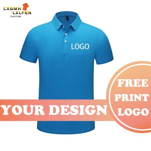 Buy 8-color POLO shirt custom unisex ice silk leisure sports comfortable solid color lapel short sleeve printing DIY brand text online shopping cheap