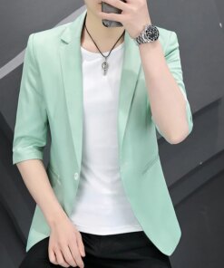 8987-T-Short-sleeved men’s Customized suit solid color round neck dress trend half-sleeved tight-fitting bottoming