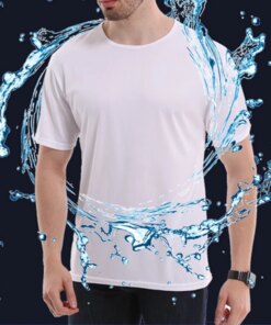 A2744 Creative Hydrophobic Anti-Dirty Waterproof Solid Color Men T Shirt Soft Short Sleeve Quick Dry Top Breathable Wear
