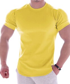 A2771 Men Summer T Shirts High Elastic Slim Fit Tshirt Men Quick-drying Curved Hem Mens T-Shirts Solid Color 3XL