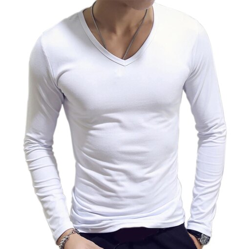 Buy A2776 Fashion Hot Sale Classic Long Sleeve T-Shirt For Men Fitness T Shirts Slim Fit Shirts Designer Solid Tees Tops online shopping cheap