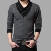 Buy A2777 Fashion Brand Trend Slim Fit Long Sleeve T Shirt Men Patchwork Collar Tee V-Neck Men T-Shirt Cotton T Shirts online shopping cheap