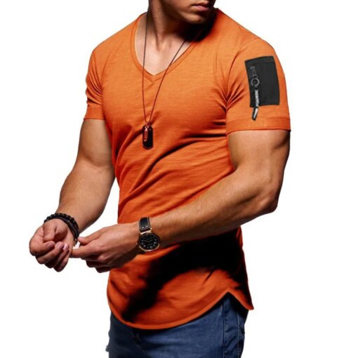 Buy A2787 Short Sleeve Zipper Shoulder Streetwear Hip Hop Summer T Shirt Men Longline Curved Hem Tshirt Slim Funny T-Shirt Plus Size online shopping cheap