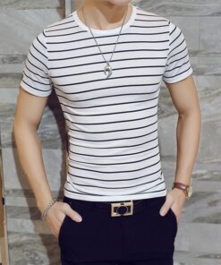 A2791 Brand New Men’s Short-sleeved T-shirts For Male T-shirt Version Striped Round-collar Men T shirts Man