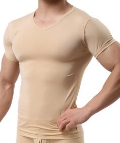 A2792 Man Undershirt Ice Silk T Shirts Male Nylon V-neck Short Sleeves Tops Ultra-thin Cool Sleepwear Undershirt