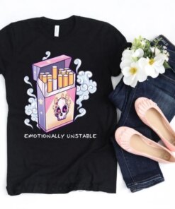 Aesthetic Pastel Goth Emotionally Unstable Women T-shirts Cigarette Skull Serpent Snake Unisex Tees Ghost Girl Cotton T Shirts