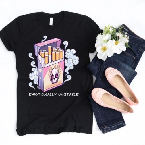 Buy Aesthetic Pastel Goth Emotionally Unstable Women T-shirts Cigarette Skull Serpent Snake Unisex Tees Ghost Girl Cotton T Shirts online shopping cheap