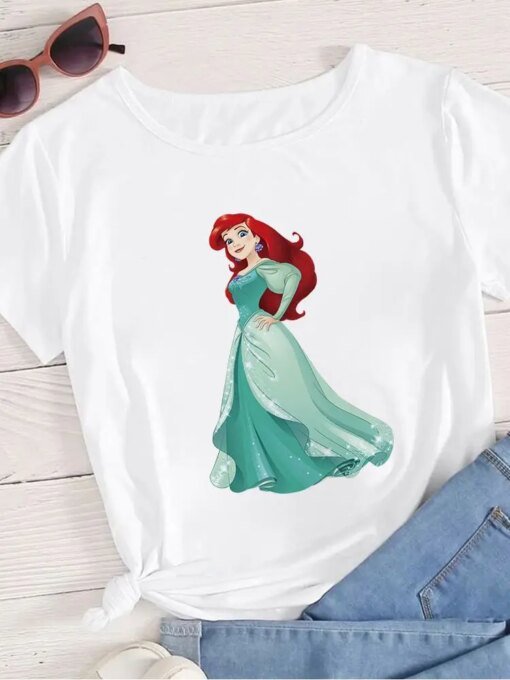 Buy Aesthetic The Little Mermaid Ariel Princess Women T-Shirt Sweet Simple Disney Harajuku Creative Streetwear Summer T Shirt online shopping cheap