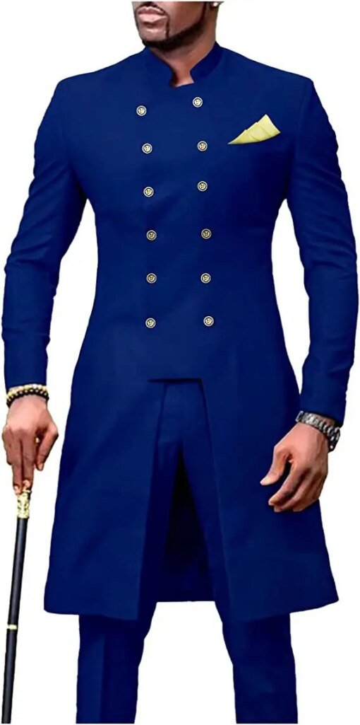Buy African Design Royal Blue Slim Fit Men Suits For Wedding Groom Tuxedos Bridegroom Suits Best Man Prom Party 2PCS(Blazer+Pants) online shopping cheap