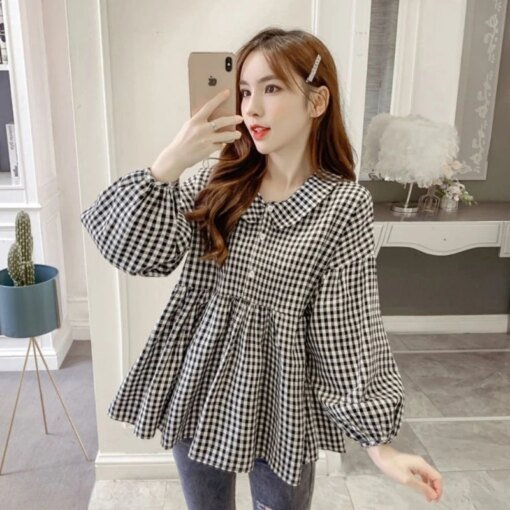 Buy All-match Loose Doll Shirt Top Women's Spring and Autumn New Korean Version Fashion Slimming Round Neck Long-sleeved Shirt online shopping cheap