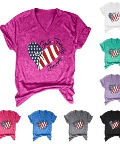 American Flag Print Women T Shirt Round Neck Short Sleeve Independence Day 4th Of July Flag Tops Female Loose Patriotic Blouse